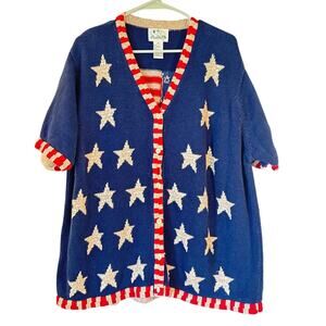 Quacker Factory Stars & Stripes Cardigan Sweater –2X
